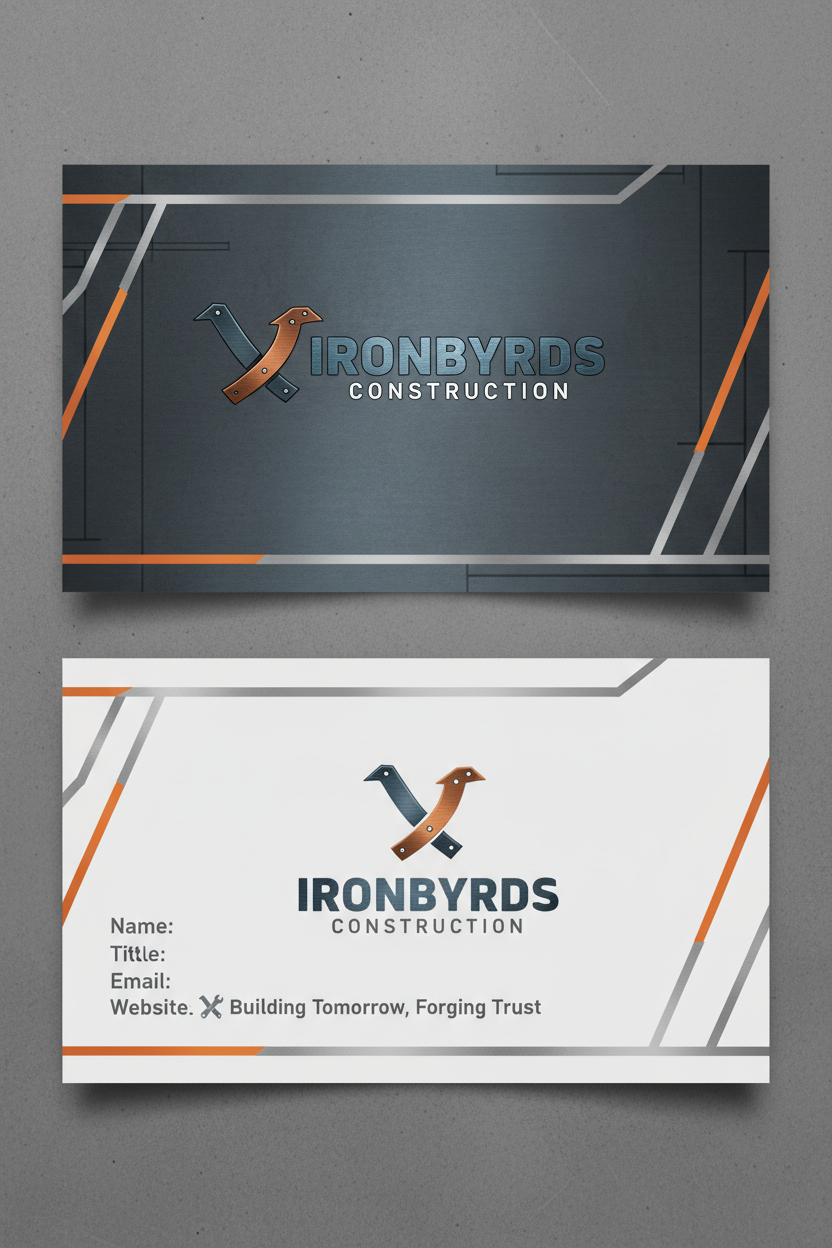 2x3 business card featuring IronByrds Construction