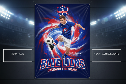 school spirit sports banner with young athlete