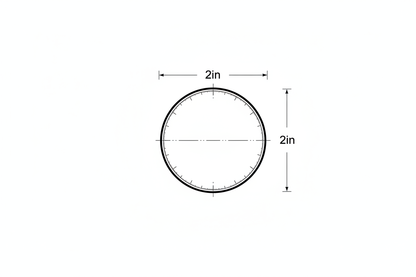 round graphic with 2in by 2in measurements on outside to show size