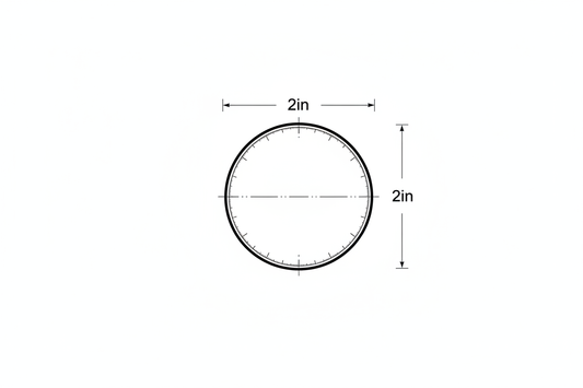 round graphic with 2in by 2in measurements on outside to show size