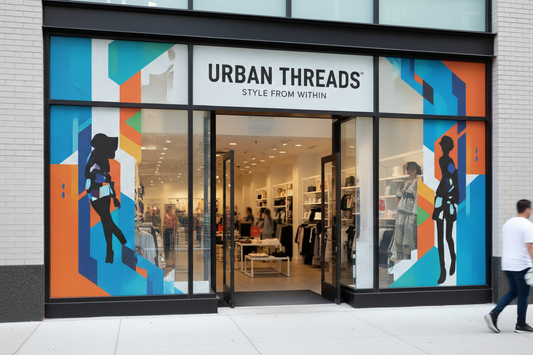 storefront windows covered in perforated vinyl for advertisment